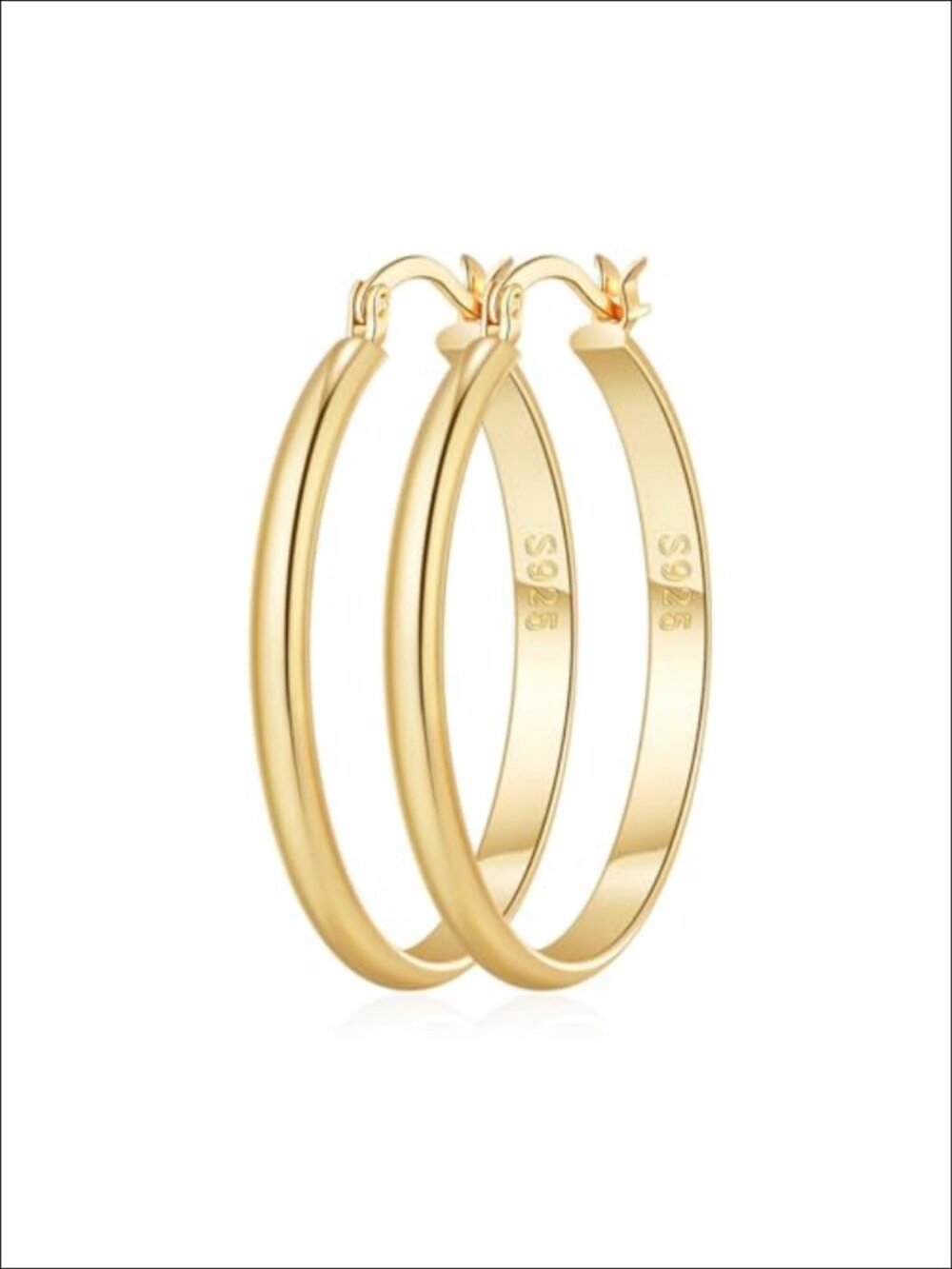 14K Gold Plated Sterling Silver Hoop Earrings Hinged 30-60mm